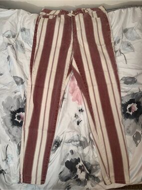 Forever 21 Red and Cream Striped Skinny Jeans